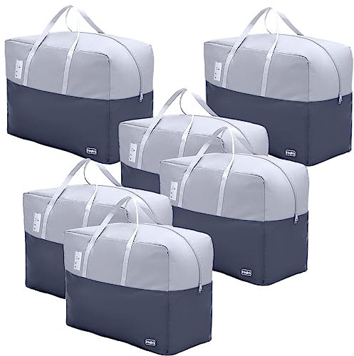 75L Clothes Storage Bags with Zips, 6 PCS Oxford Cloth Duvet Storage Bag King Size, Breathable Underbed Storage Bags for Clothes, Quilt, Blankets, Bedding, Sturdy Large Storage Bags, No-Smell
