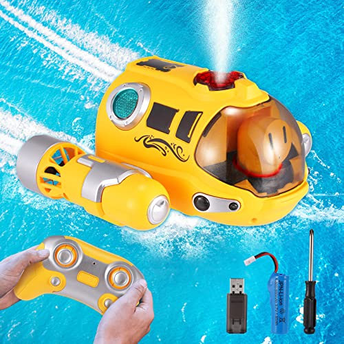 RC Boat, 2.4GHz Rechargeable Remote Control Boats with Spray/Light Function, 360° Rotating Double Propellers Remote Control Boats Motorboat Swimming Pool Toys Boat for Pools Outdoor Boys Girls Gifts