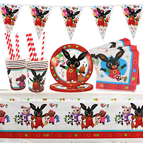 Bing Bunny Vajilla de Dibujos Animados, Decoracion Cumpleaños Vajilla de Fiesta, 52 Vajilla Papel Niños, Vajilla Fiestas Temáticas Set, Vajilla Cumpleaños Infantil, para Niños Niñas Artículos Fiesta