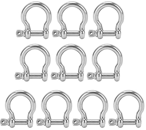 Geschmiedeter Schäkel-Bogen-Abschlepphaken, D-Ring-Bogen-Schäkel-Schäkel-Halterung, Edelstahl-Schäkel-Schraube, Schäkel-Hebewerkzeug, 304-Edelstahl, M5, max. 100 Kg Tragfähigkeit, 10er-Set