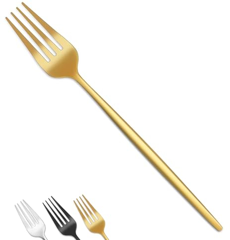 Bestdin Juego de 12 tenedores de acero inoxidable de 20 cm (8 pulgadas), tenedores de color oro mate, tenedores de mesa, tenedores para cubiertos, aptos para casa/restaurantes/fiestas, apto para