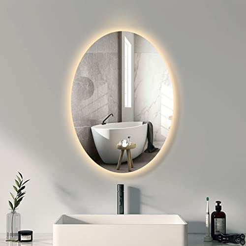 MKYOKO LED-Spiegel für Badezimmer mit Hintergrundbeleuchtung, stufenlos dimmbarer beleuchteter Kosmetikspiegel, Badezimmerspiegel mit Lichtern, Touch-Schalter, 16 x 23,5 Zoll, 19,5 x 27,5