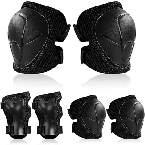 Casenly Knieschoner Kinder, 6 in 1 Schutzausrüstung Inliner Schoner Verstellbare Protektoren Set mit Knieschoner Ellenbogenschoner und Handgelenkschoner für Roller Skateboarden Ski