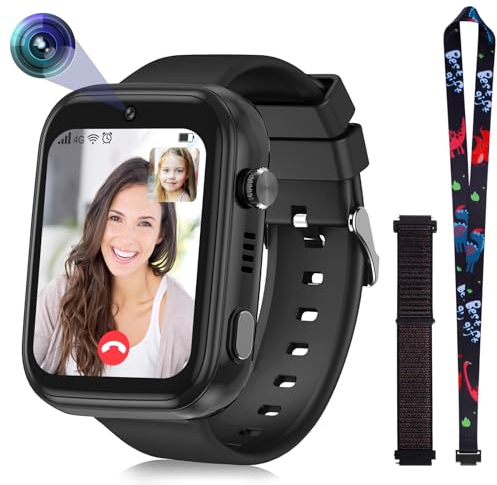 4G Smartwatch Kinder mit GPS und Telefon, Smart Watch Kinder mit WLAN Videoanruf Kamera SOS, IP67 Wasserdicht Kinder Smartwatch mit GPS Echtzeit-Ortung,Musik-Video-Player,Alarm (T45, Schwarz)