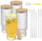 Aikio Glas mit Deckel und Strohhalm,4er Set 473ml Eiskaffee Gläser, Aesthetic Cocktailgläser Retro Trinkglas mit Punkt Musters Glasbecher Bubble Tea Becherr für Coffee, Bier, Cocktail Boba Geschenke