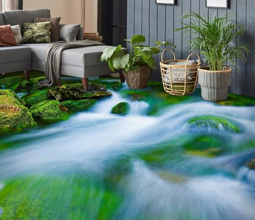 Kundenspezifischer, Selbstklebender Bodenaufkleber 3D-Wandtapete mit weißem Flussgras, 400 x 280 cm Selbstklebend Abnehmbarer Küchenbadboden Boden, Epoxidharz