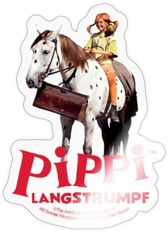 Spreadshirt Pippi Langstrumpf Reitet Auf Kleiner Onkel Sticker Aufkleber, 10 x 10 cm, Transparent glänzend