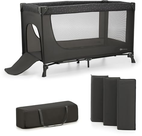 Kinderkraft Kinderreisebett JOY LIGHT, Babybetten, Kinderbett, Reisebett, Praktisch, Modernes Design, Kleine Abmessungen nach Zusammenklappe, Tasche, Grau