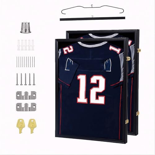 Vitrine mit Trikotrahmen, große Rahmen, abschließbare Schattenbox mit 98 % UV-Schutz-Acryl und Aufhänger für Baseball-, Basketball- und Fußballtrikots 2,80 x 60cm