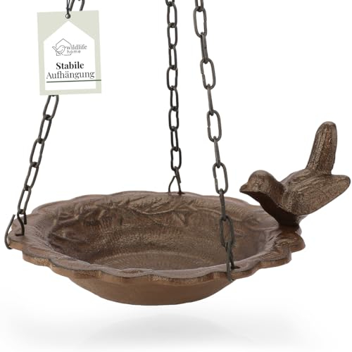 wildlife home Vogeltränke hängend I Vogelfutterspender zum Aufhängen Garten, Balkon I Vogelbad frostsicher aus Gusseisen, Wassertränke für Vögel, Wildvögel
