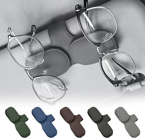 Brillenhalter für Auto,Doppelschichtiger Brillenhalter für Auto Sonnenblende,Leder Brillenhalter für Auto,Brillenhalter für Auto Sonnenblende,Sonnenbrillen Halterung für Auto Visier Zubehör (Grau)