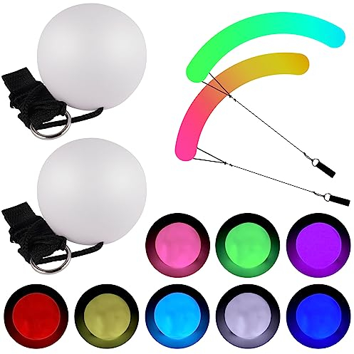 COEKI LED Poi Bälle,2 Stück LED Glow Poi Kugeln mit Regenbogen Farben und Strobe-Effekt, Zirkus Spielzeug,jonglieKinder und Erwachsene für Spinnen Schwingen Bauchtanz