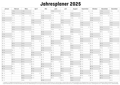 Jahresplaner für 2025 A4 (210x297mm) A3 (297x420mm) A2 (420x594mm) A1(594x841mm) Wandplaner mit viel Platz für Beschriftungen wie Geburtstage und Termine (A1 (594x841mm))