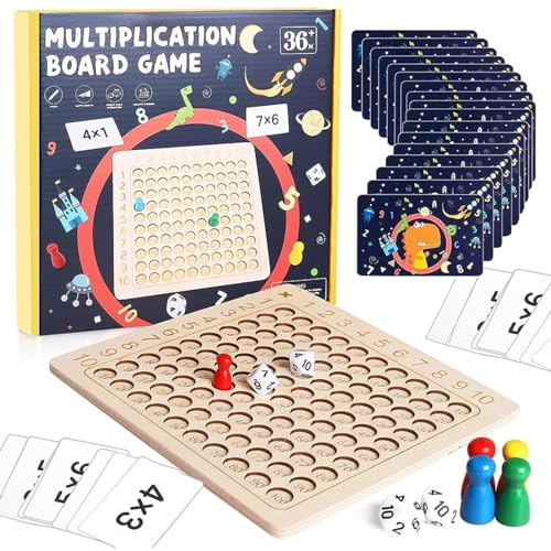 Morofme Hölzernes Montessori Multiplikation Addition 1x1 Mathe Lernbrett Spiel hölzernes Rechenbrett Kind pädagogisches Zählen Mathe Spielzeug mit Schachbrett Brett Tabelle Würfel Kartenspiel für Fami