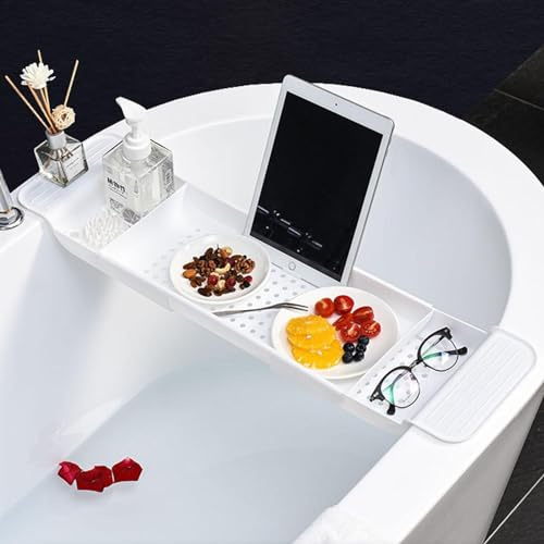 Plateau Baignoire, Plateau De Bain Extensible, Pont De Baignoire, Plateau Tablette Salle De Bain Multifonctionnel, Accessoire De Salle De Bain pour Bougie, Serviette, Livre, Verre À Vin, Téléphone
