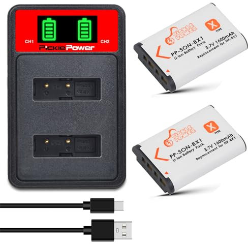 Pickle Power 2-Pack NP-BX1 Battery and Charger for Sony ZV-1, DSC-HX99, DSC-WX500,DSC-RX100 IV, DSC-HX80, DSC-HX350, DSC-HX400, DSC-HX60, HDR-AS50