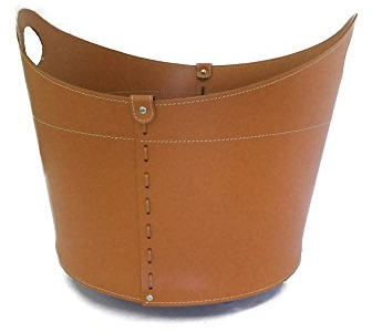 LIMAC Design CADIN Holzkorb aus Leder, moderne Brennholztasche, Originale Kaminholztasche, Kaminholzkorb, mit gummierten Rädern, Hergestellt in Italien. (Braun)