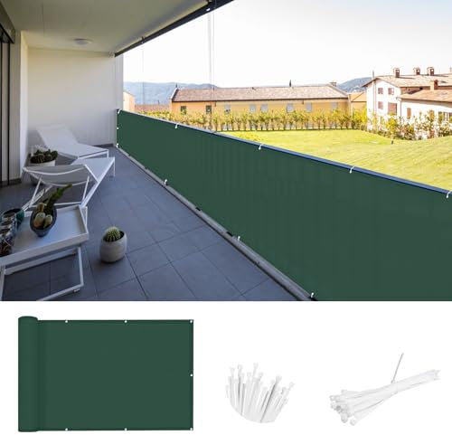 SUNNY GUARD Brise Vue Balcon 90x600cm Couverture de Écran Jardin,Protection UV,Coupe-Vent et imperméable,pour Terrasse Jardin Balcon Patio,avec Attaches de câble,Green