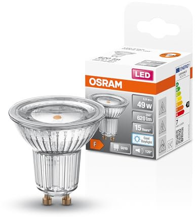 Osram LED Star Reflektor-Lampe PAR16 für Strahler und Spots in Tageslichtweiß (6500 K), klar, 50 mm Durchmesser, mit 6.9 W für 620 lm, GU10 Retrofit Pin-Sockel, bleifreies Glas, IP20, EEK F.
