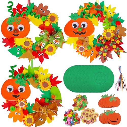 Herbst Bastelsets für Kinder Herbst Deko Herbst Basteln Dekoration 8stück Herbst Kranz Deko Halloween DIY Herbst Kranz Ornamente aus Filz mit Kürbissen Ahornblättern Eicheln für Herbst Dekoration