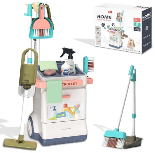 Xwin Sportseries Educational Cleaning Set Toy, 20-Piece Pretend Play Cart With Real-Working Vacuum, Kids Cleaning Trolley For Toddlers Age 3+