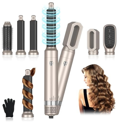 Journeyside Airstyler Set, Professioneller Warmluftbürste Set 1000W, Multifunktionaler Hairstyler mit 5 Ersatz, Lockenstab Automatisch, Glätteisen, Zum Styling, Volumisieren, Locken und Glätten