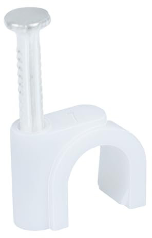 LeMotech Kabelschellen, 200 Stk. 7mm Runde Kabelhalter Mit Eingestecktem Nagel, Koaxialnagelschellen für Kabelmanagement RG58 RG59 CAT5 CAT6 Ethernet Kabelschellen, weiß