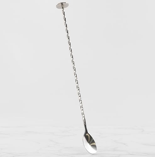 Qpractiko - Cuillère à cocktail Barman 30 cm | Acier inoxydable résistant | Manche en spirale ergonomique avec broyeur | Facile à nettoyer, argent, acier inoxydable