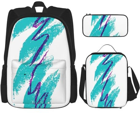 OKFSTY Rucksack im 90er-Jahre-Design, 3-teilig, 40,6 cm, für Jungen, Vorschule, elementare Büchertasche und Lunchbox, geringes Gewicht, Schwarz , Einheitsgröße, Schulranzen-Set