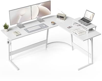 CubiCubi Gaming Tisch Eckschreibtisch 150 x 120 cm, Schreibtisch L Form für Gaming, Ecktisch Computertisch Mit Monitorständer, Platzsparend, Einfach zu Montieren Eck Tisch, Weiß