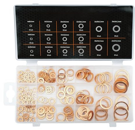 MIVOS Set Anelli di Tenuta - 220 Pezzi in Rame - O-Ring e Rondelle per Sistemi Idraulici