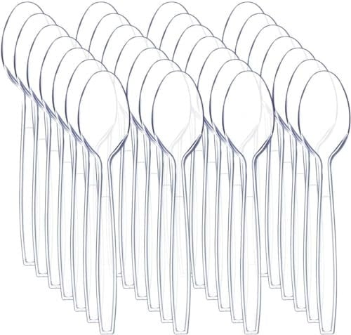 PACK OF 100 CLEAR SPOONS CUTLERY SET - Strong, Sturdy and Durable | Hand Washable & Reusable Clear Cutlery for Household Parties
