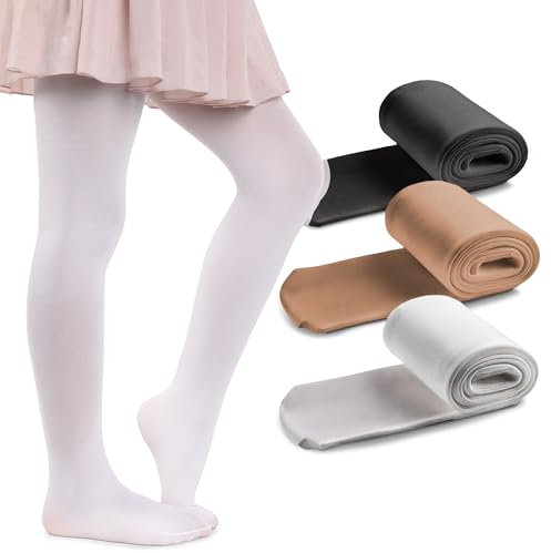 MANA MANA 3er-Pack einfarbige Mädchenstrumpfhosen – Süße blickdichte Kinderstrumpfhosen für Schule, Tanzen, Ballett – Weich und stylisch, 40 DEN, Made in Italy, 3 Paar, Multicolour, 122/128 cm
