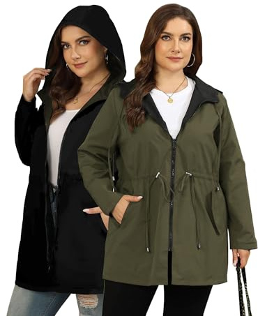 Toplop Veste de pluie pour femme - Grandes tailles - Réversible - Léger - Coupe-vent - Imperméable - Avec capuche - Veste de sport d'extérieur