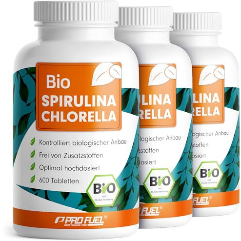 Bio Spirulina & Chlorella Presslinge 1800x - optimal hochdosiert - 3000 mg Spirulina & 3000 mg Chlorella aus kontrolliertem Bio-Anbau - ohne Zusatzstoffe - laborgeprüft mit Zertifikat - 100% vegan