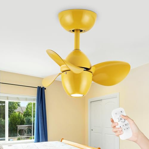 Depuley Gold Small Ceiling Fan with Light: 18 inch Ceiling Fans with Remote 3 Blades for Kids Room - Reversible Small Fan Ceiling Fandelier for Bedroom Study Room - Quiet DC Motor 6 Speeds