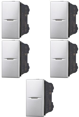 5x Pulsante assiale 16A, Moduli grigi, grigio, Compatibile Con BTicino Axolute, frutti, interruttori, pulsanti, deviatori, dimmer, sensori, PIR, buzzer, Per Placche originali e compatibili