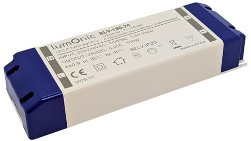 Lumonic I LED Trafo BLV-150-24 I 24V 150W I Input 220-230VAC I flimmerfrei & effizient I Überlastschutz I LED-Netzteil I für LED-Beleuchtung & LED-Streifen