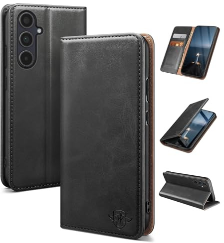 SUANDUCK pour Samsung Galaxy A35 Etui Flip Cuir Magnétique Haute Qualité, Porte-Cartes Blocage RFID, Support Réglable, Protection Antichoc 360°, Compatible Samsung A35, Le Noir