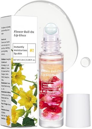 Flower Lipgloss Aufrollen, Farblos Lip Oil Durchsichtig, Wassermelone Moisturizing Lippenöl, Feuchtigkeitsspendend Jelly Lip Gloss für Langanhaltend Pflegende Lippen, Juicy Fruity Lip Glow Oil