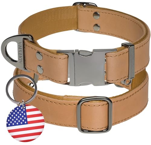 ADITYNA Leder-Hundehalsband mit Metallschnalle, strapazierfähig, verstellbar für große und extragroße Hunde, für Spaziergänge und Training, Kamelbraun, passend für Halsumfang von 48,3–76,2 cm