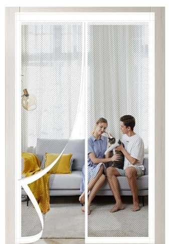Fliegengitter Magnet Tür 86 x 198 cm Stärkere Magneten Fliegengitter für Fenster Ohne Bohren Einfache Installation für Holz/Aluminium Türen Und Balkon, Weiß