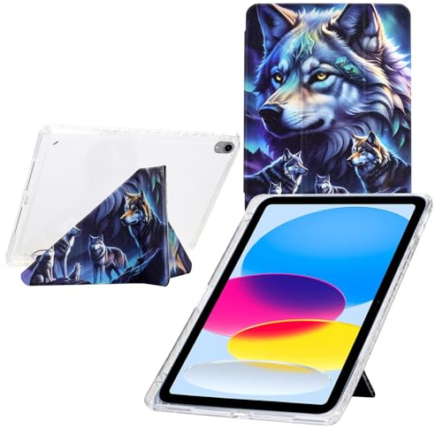 Funda para iPad 11.ª Generación (A16) 11 2025 / iPad 10 10.9 (2022), Delgada Smart Cover con Auto-Sueño/Estela, Soporte de Visualización Multiángulo, Bandeja para Bolígrafos - Lobos