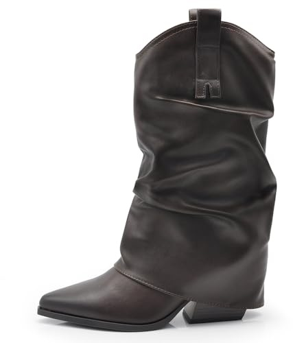 IF Fashion Scarpe Stivaletti Arricciati Da Donna Con Ghetta Risvolto G695 brown N.39