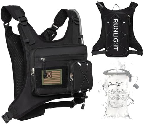 Laufweste, leichte, verstellbare Brusttasche mit Pistolenholster, Tasche mit 1,5-l-Wasserblase, reflektierende Lauf-Trinkweste für Damen und Herren zum Wandern beim Marathon（Schwarz）