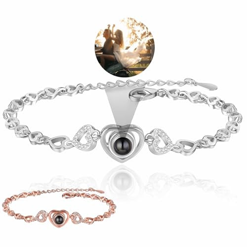 Ehihas Bracciale personalizzato con proiezione di foto Regalo commemorativo Bracciali personalizzati per la memoria Immagine HD per i propri cari Design di ricordo Corda (Cuore di cristallo)
