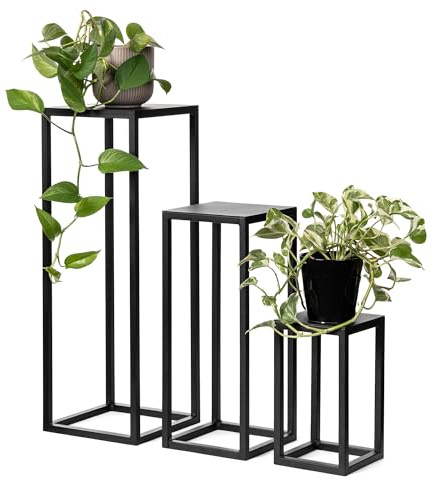LAMO Manufaktur Pflanzenständer Set 3 Stück 28/48/68 cm - Blumenhocker Schwarz aus Metall | Blumenständer hoch, mittel und klein - Metallständer für Skulpturen, Deko und große Pflanzen | Blumensäulen