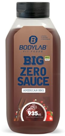 Bodylab24 BIG ZERO Sauce, American BBQ, 935 ml | Kalorienarm, nur 3–9 kcal je 15-g-Portion, fett- und zuckerreduziert, ideal für süße und herzhafte Speisen