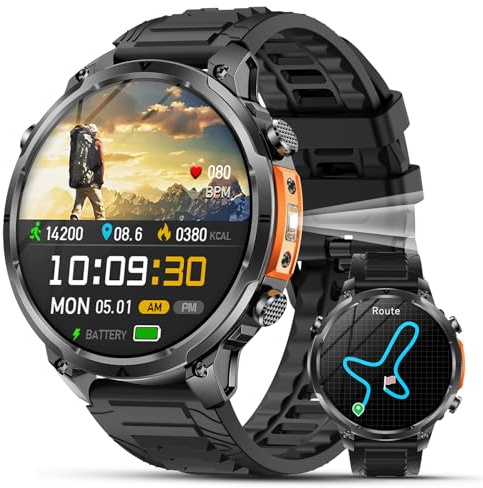 Lgnitek 2026 Nuovo GPS Smartwatch, Rugged Orologio Smartwatch Con Chiamate Bluetooth,1.7 Militari Smart Watch Per Frequenza Cardiaca,SpO2,Sonno, Stress,720MAH,Torcia,120+ Modalità Sport Android iOS