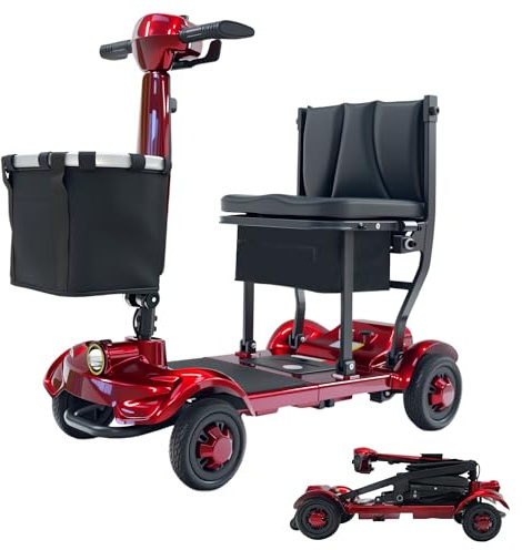 iCAN X-17 Collapsible Folding Mobility Scooter 2026 Model, 10ah Removable Lithium Battery, 10 Miles Range, 17kg Lightweight, Dual Storage Bag, Compact Travel Scooter for Senior, UK Class 2 (Red)
